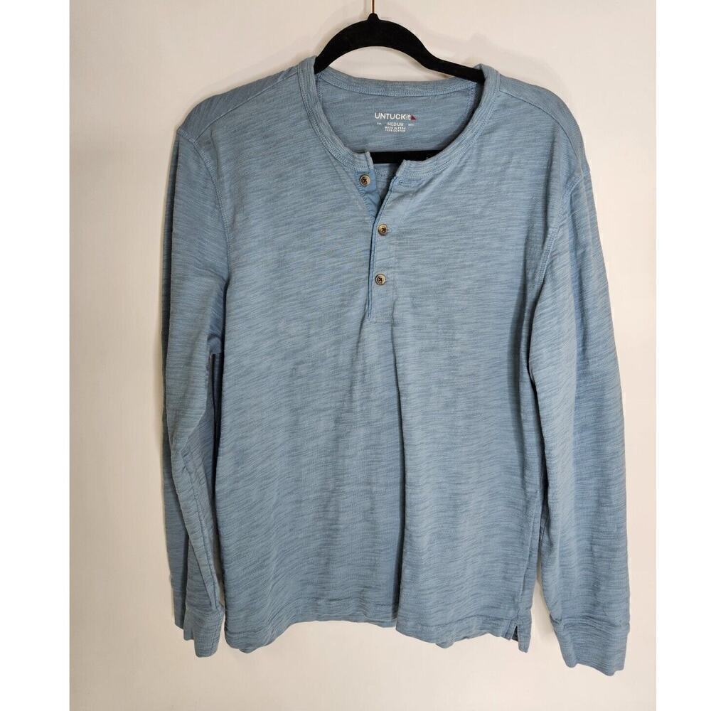 UntuckIT Henley Long Sleeve Shirt - Light Blue Men's Medium Preppy